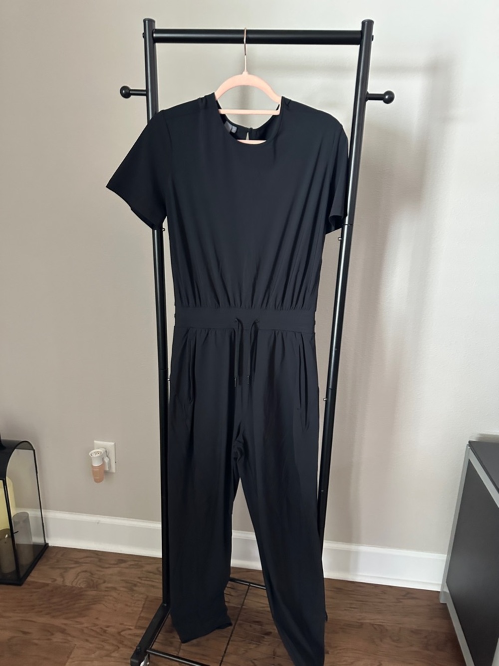 Sweaty Betty Black Short-Sleeve Drawstring Jumpsuit